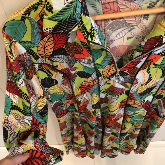 Sami & Jo bright leaves pattern collared with 3/4 zip up front midi dress - Picture 8 of 8